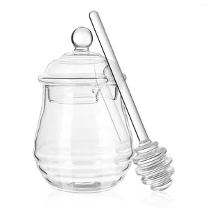 Dijksieren sets glas honing jar kristal terrarium deksel container dipper opslag pot jam potten deksels bijen