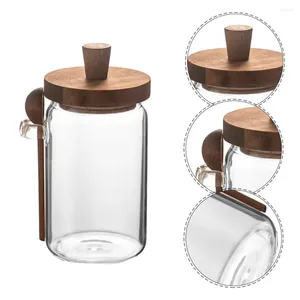 Dijksiesets Glazen pot met houten dekselopslagcontainer Coffee Sugar Candy Airtight Canister