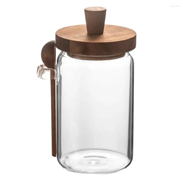 Ensembles de vaisselle, boîte de cuisine en verre, pot de rangement transparent avec couvercle en bois, conteneur multi-usage, porte-collation