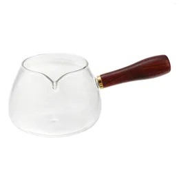 Conjuntos de vajilla Tetera de vidrio 350 ml Jarra de té transparente Pot Estufa Cafetera Hervidor y con mango de madera