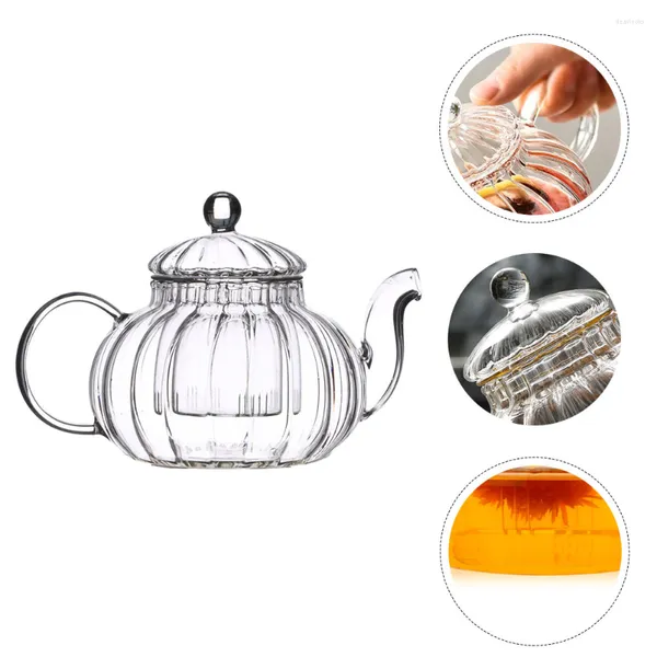 Ensembles de vaisselle théière en verre avec infuseur couvercle citrouille-forme floraison et feuilles mobiles théière ensemble cafetière fête