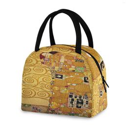 Diny Sets Gold Color Gustav Klimt Oil Painting Lunch Bag Polyester waterdichte thermische tote maaltijd picknickbox voor mannen vrouwen kinderen