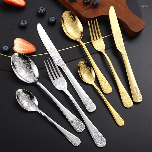 Ensembles de vaisselle Or Couverts En Acier Inoxydable Fourchette Cuillères Couteau Vaisselle Kit De Luxe Couverts Pour La Maison Cuisine Restaurant