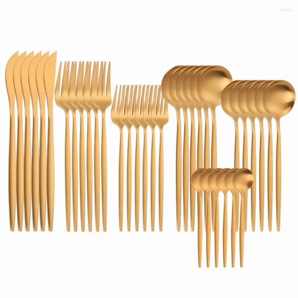 Ensembles de vaisselle Ensemble de couverts en or Vaisselle en acier inoxydable 36pcs Couteau Cuillère Fourchette Dîner Complet Mat Couverts Écologique