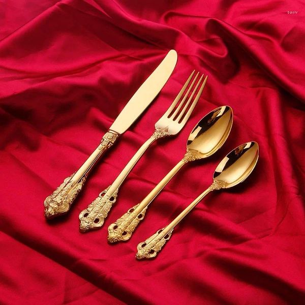 Ensembles de vaisselle miroir de luxe en or POLIED 304 Table de table en acier inoxydable Créative Coudlerie Cutlery moderne Cadeau de conception