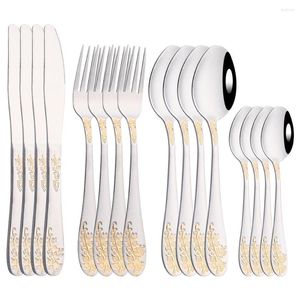 Dijksets Sets Gold Geplaatste medewerkers Set Luxury Flatware Roestvrij stalen mes Vork Lepel Royal Western Zilverwerk