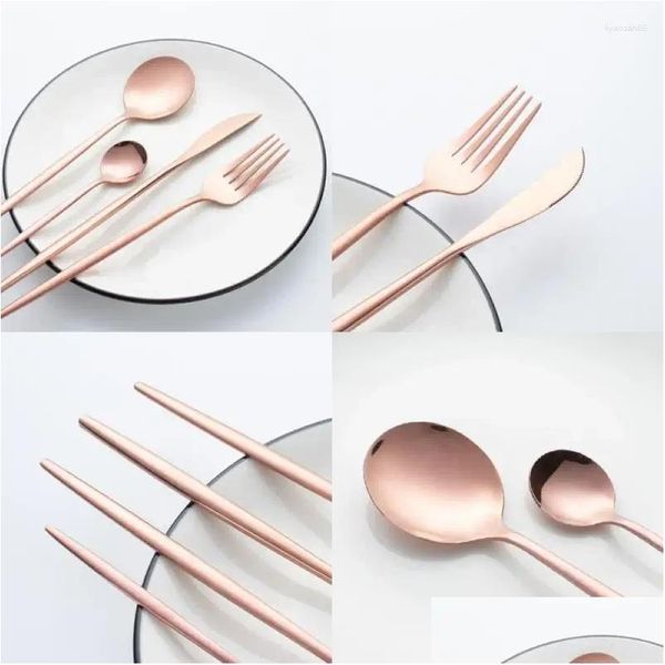 Conjuntos de vajilla Conjunto de oro Diseño elegante Sofisticado Eleve su comedor Regalo de belleza inigualable Cuchillo para carne Fácil de limpiar Drop Entregar Ot2Wo