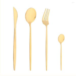 Diny Sets gouden roestvrijstalen bestek set luxe keuken flatware spiegel polijsten complete vork lepels messen 4 stks