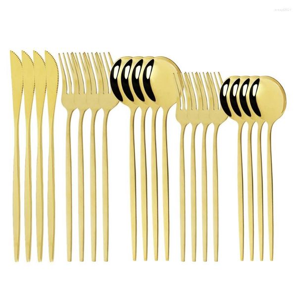 Ensembles de vaisselle Vaisselle dorée 20 pièces/ensemble couverts en acier inoxydable couverts Dessert cuillère fourchette couteau ensemble maison miroir écologique