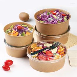 Dijkartikelen Sets Grade wegwerpbaar Kraft Paper Salad Packing Box Takeout Breakfast Fast Tray met deksel Take-away