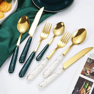 Ensembles de vaisselle Green Gold en acier inoxydable Couvoirs en céramique Handle de table de table de thé à thé couteau à lave-vaisselle