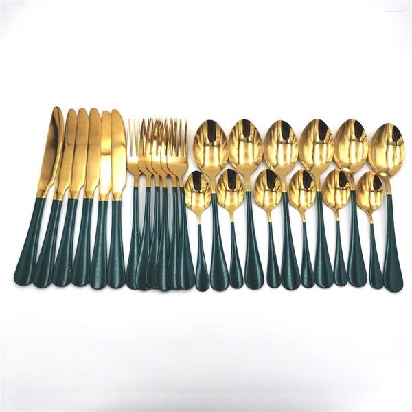 Ensembles de vaisselle Green Gold Table Cutlery Set 24pcs en acier inoxydable Forks Couteaux Couvards pour dîner Spoon Spoon Gift Gift