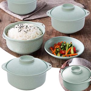 Din sets Sets Green Instant Noodle Bowl Cereal Soep met deksel voor noedels Student servies