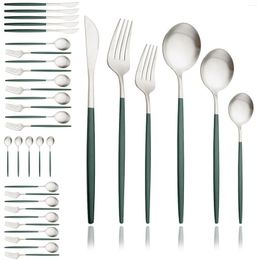 Conjuntos de Louça Verde Prata 36 Pçs Conjunto de Talheres Fosco Faca Sobremesa Garfo Colher Jantar Aço Inoxidável Utensílios de Cozinha Talheres 2