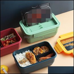 Ensembles de vaisselle Grille Micro-ondes Boîte à lunch Portable Compartiment Japon Bento Style simple Salade de fruits Conteneur de stockage pour enfants Mxhome Dhmks