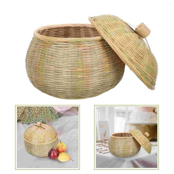 Conjuntos de vajilla Cesta de comestibles Almacenamiento con tapa Bandeja de frutas Organizador Contenedores Tejido de bambú Hogar