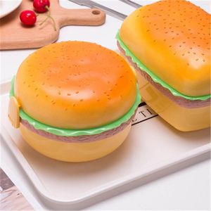 Ensembles de vaisselle Boîte à déjeuner Hamburger avec fourchette cuillère Double niveau mignon Burger Bento boîte à déjeuner récipient à micro-ondes ensemble de vaisselle