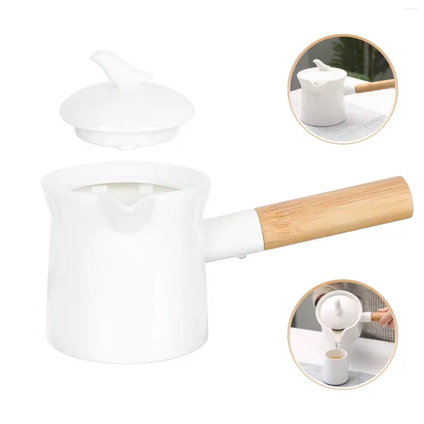 Ensembles de vaisselle théière en céramique à poignée thé de l'après-midi pot à lait cafetière décorative avec couvercle (blanc)