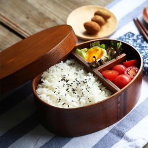 Dijkartikelen Handgemaakte Japan Style Creative Wooden Bento Box Single Layer Kid Travel Dining Portable Tabelware Suhi Suhi