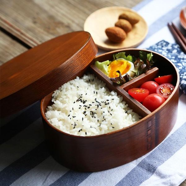 Conjuntos de vajilla hechos a mano estilo japonés caja Bento de madera creativa de una sola capa para niños que viajan comedor vajilla portátil Suhi