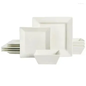 Ensembles de vaisselle carré dur 12 pièces ensemble en céramique fine dans des assiettes blanches couverts de cuisine en plastique cuillère réutilisable A