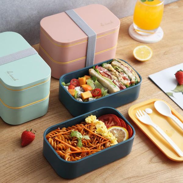 Conjuntos de vajilla Material saludable Caja de almuerzo portátil Cena con tenedor Cuchara para niños Oficina de la escuela Woker Picnic Bento Container 1200