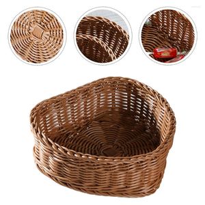 Ensembles de vaisselle plateau de rangement en forme de coeur panier tissé en plastique rotin couverts de fruits organisateur plat PP conteneurs polyvalents