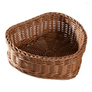 Conjuntos de louça Bandeja de armazenamento em forma de coração Multi-purpose Cesta Bandejas de plástico Doces Rattan Tecido Fruit PP