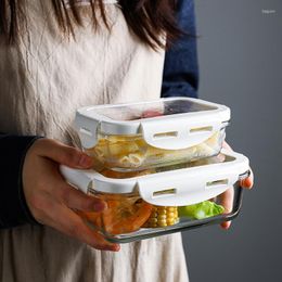 Ensembles de vaisselle Boîte à lunch en verre résistant à la chaleur Bol à bento à micro-ondes avec couvercle transparent Portable pour pique-nique Airtight Fresh-Keep