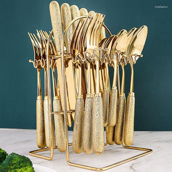 Conjuntos de vajillas Titanium Gold Proceso de acero inoxidable Ligera de cubiertas de lujo Bar comedor de cocina Harden Garden