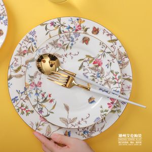 Din sets Sets Hoogwaardige gouden bot China European Style Huishoudig tafelwerk bord schotel Western Food Plate Dessert Plate Set keramische rijst 221203