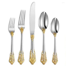 Ensembles de vaisselle de haute qualité Vintage 304 Spoon de fourche en acier inoxydable Sleelwware Speerware Royal El Wedding Gold Luxury Baroque Cutlery