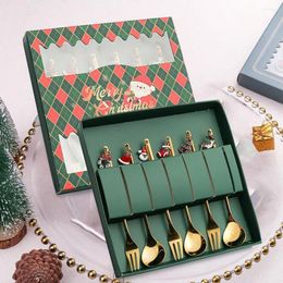 Conjuntos de vajilla Conjunto de vacaciones Cuchara festiva Tenedor Cubiertos de acero inoxidable con decoraciones navideñas para decoración del hogar