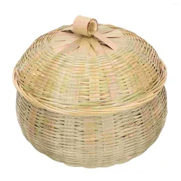 Diny Sets Home Sundries Basket Organisator Bins Fruit Storage Round Round Seagrass Mandkets Bamboo-geweven deksel