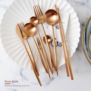 Dijkarts sets Home Tabree Rose Gold Ratlery Stainless Steel Set Dinner Knives Forks Lepels Western Flatare Eco-vriendelijk