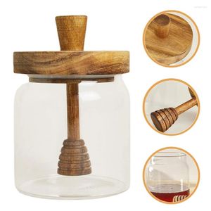 Dijksiesets Honey Glass Jar en opslagcontainer Dipper Wood Kitchen