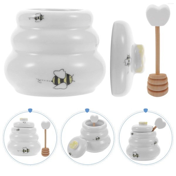 Ensembles de vaisselle Pot de miel bâton Pot de rangement de cuisine petite bouteille récipient en céramique distributeur de sirop Dipper distributeurs mignons