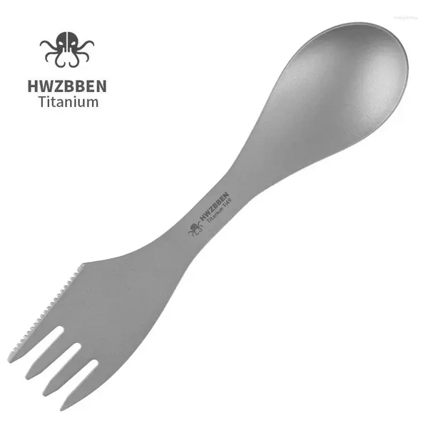 Ensembles de vaisselle Hwzbben 3in1 Titanium Knife Fork Spoon Set Camping Table Volent Lightweight Multi-Fonctional Kitchen Coudlery 25g