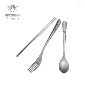 Ensembles de vaisselle Hwzbben Lightweight Titanium Spoon Fork Copsticks Ensemble pour le camping de cuisine à domicile Utiliser une vaisselle portable