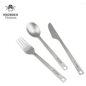 Ensembles de vaisselle Hwzbben Premium Titanium Knife Fork Spoon Set Cutlery Camping Table Voline Ultralight Outdoor Lightweight Ti85