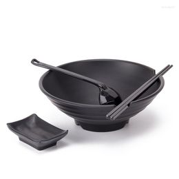 Vaisselle Ensembles Imitation Porcelaine Ramen Bol Noir Mala Tang Avec Cuillère Baguettes En Plastique Dur Pour La Maison