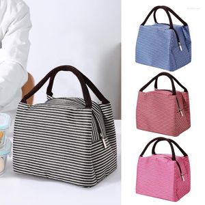 Ensembles de vaisselle isolé boîte à lunch rayé Bento sac à main tissu Oxford grande capacité sac isotherme thermique étanche pour le voyage