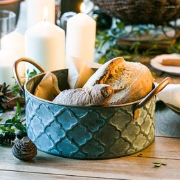 Diny Sets Iron Bread Basket Dinner Lade met handvat Big Bowl Retique Family Storage Container Gebakken kippendecoratie 1 stks