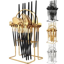 Juegos de vajilla JANKNG 24 piezas Cubiertos de acero inoxidable Vajilla de cocina Cuchillo Tenedor Cuchara Cubiertos Cubiertos de oro negro para 6 230320