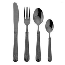 Sin sets Jankng 4pcs Zwart bestek set tarweoren patroon 304 roestvrijstalen mes vork lepel diner western keuken