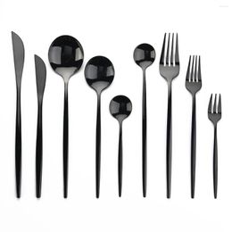 Ensembles de vaisselle JANKNG Miroir Noir Ensemble Couteau Fourchette Dessert Cuillère Couverts En Acier Inoxydable Argenterie Couverts Cuisine Dîner