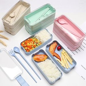 Ensembles de vaisselle japonais 3 piles Bento boîte à lunch paille de blé en plastique bureau école enfant enfants micro-ondes conteneur Lonchera thermique