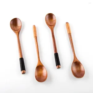 Ensembles de vaisselle japonais 4 pièces cuillère à thé en bois longues cuillères à café petite cuillère à café ensemble bois miel Dessert boisson agitateur cuillères à café