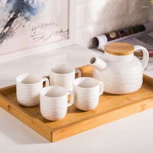 Ensembles de vaisselle japonais en céramique blanc créatif service à thé ondulé fleur bouilloire tasse à thé 1 pot 4 tasses