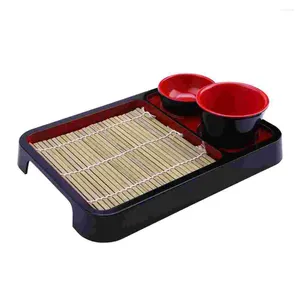 Dijkartikelen sets Japanese koude noedelplaat decoratieve lade met bamboemat keuken servies serveerstijl creatieve keuken flatware